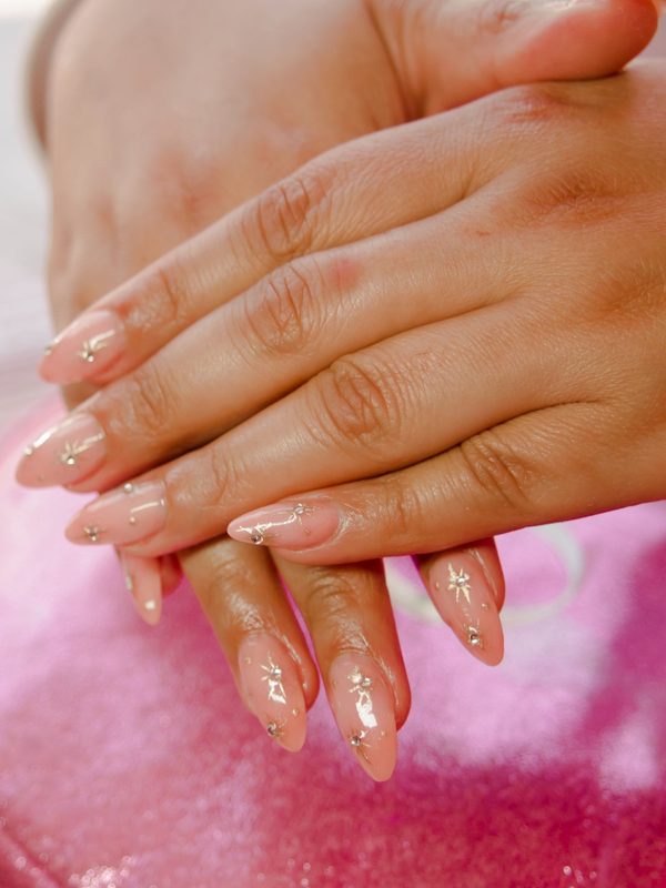 Nude almond nails with gel polish