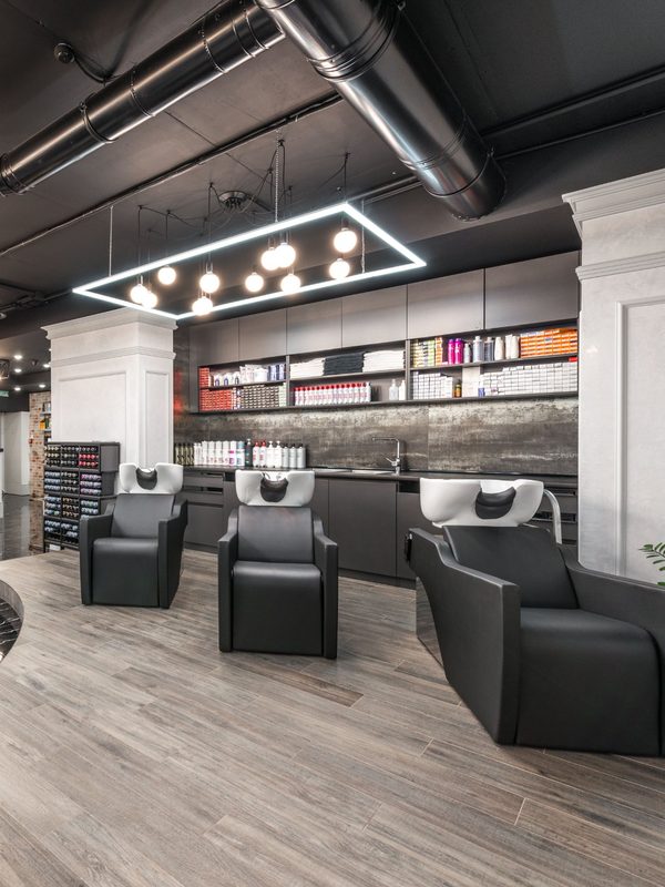 Modern salon interior with styling chairs